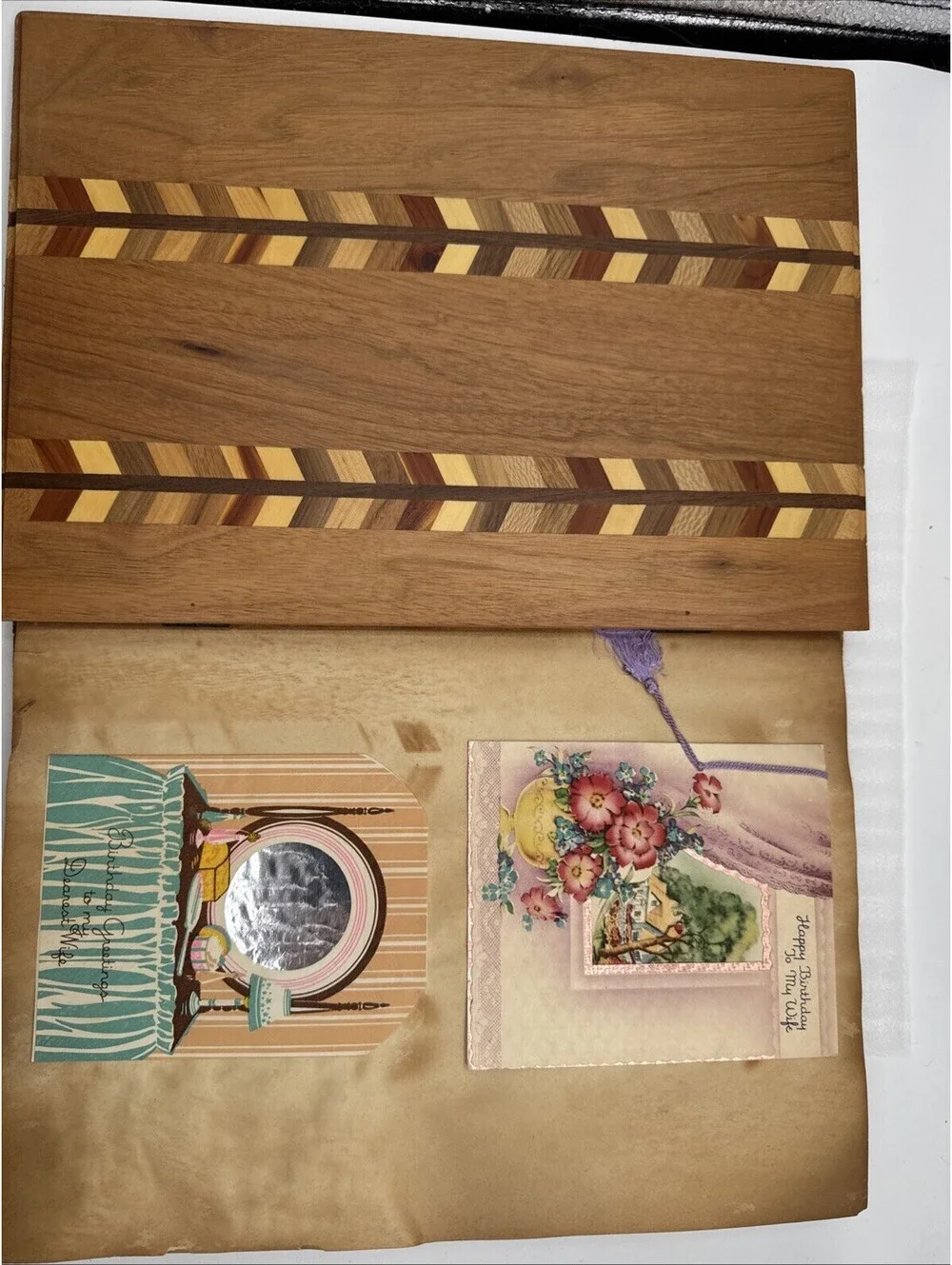 Wood Greeting Card Scrapbook Valentines Birthday Mothers Day Friendship Vintage